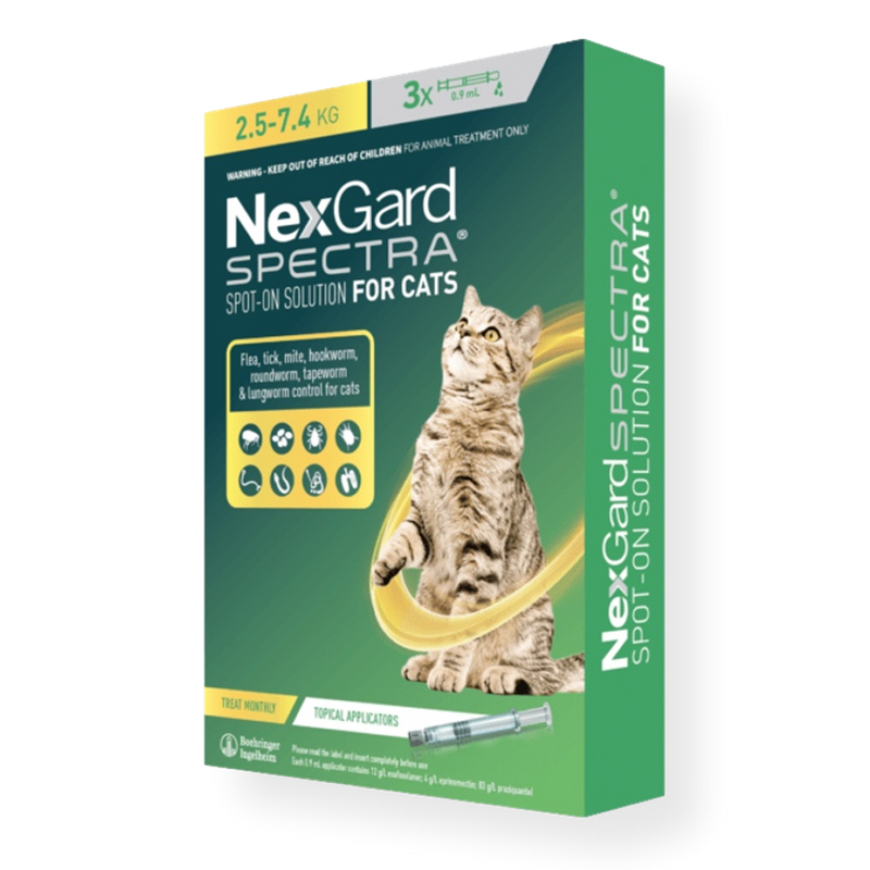 NexGard Spectra Cat Flea, Tick, & Worm Treatment 2.5kg-7.4kg 3 pack