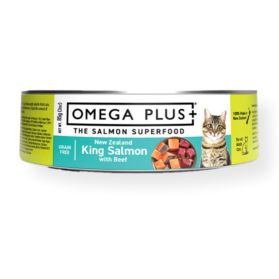 Omega Plus Canned Cat Food King Salmon with Beef 85g Pet Connect NZ